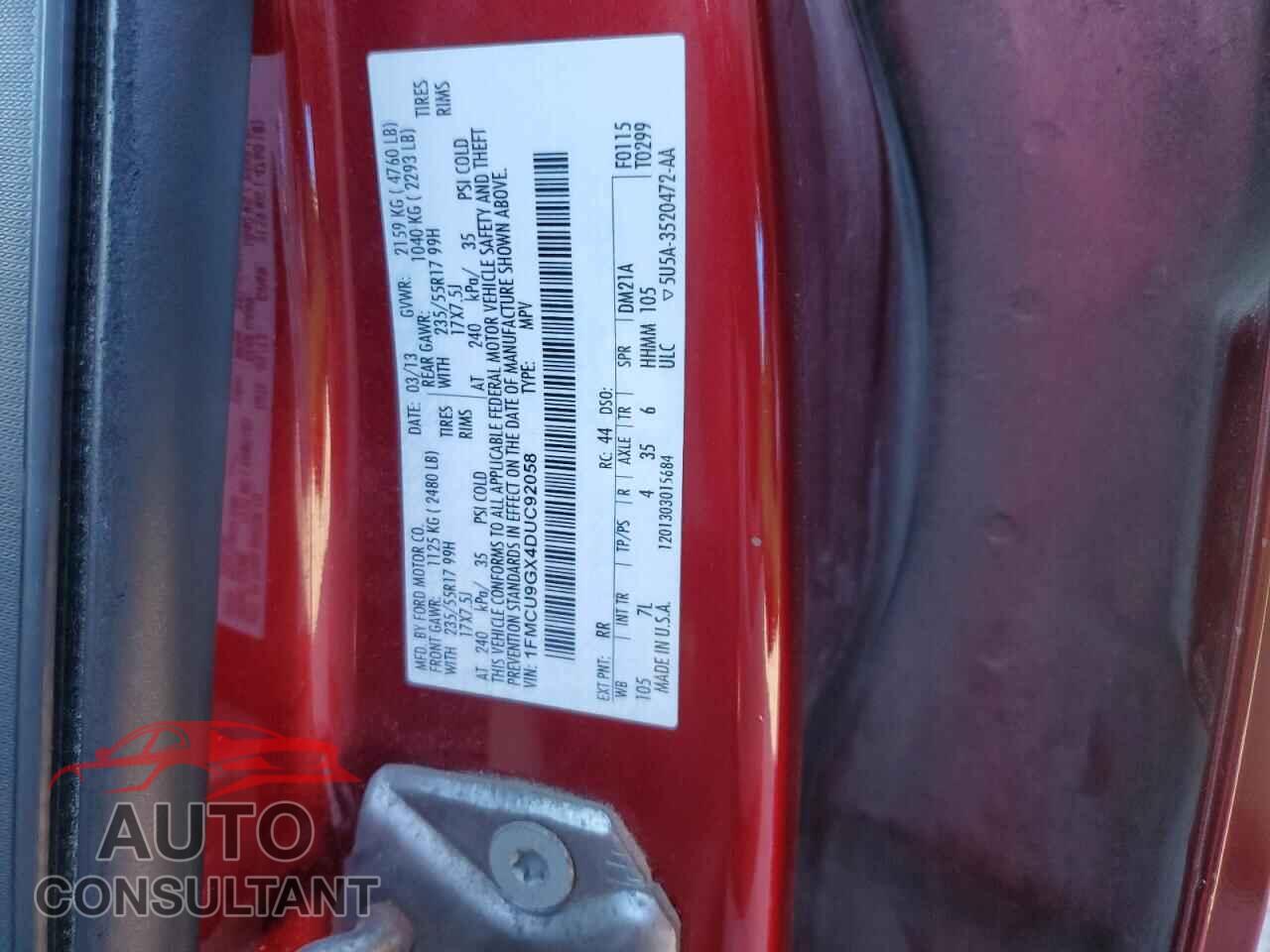 FORD ESCAPE 2013 - 1FMCU9GX4DUC92058