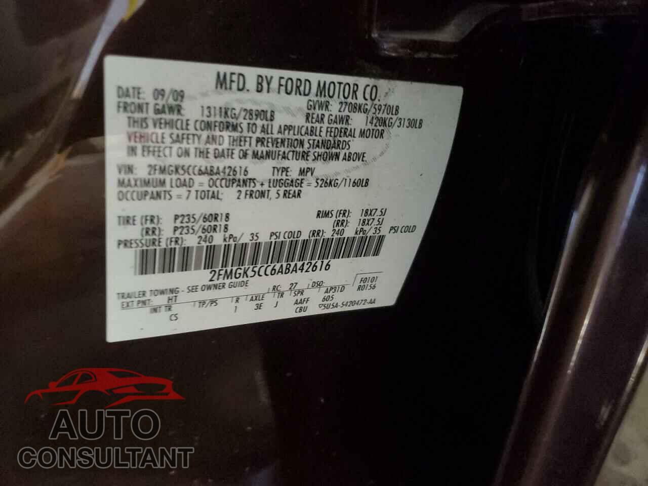 FORD FLEX 2010 - 2FMGK5CC6ABA42616