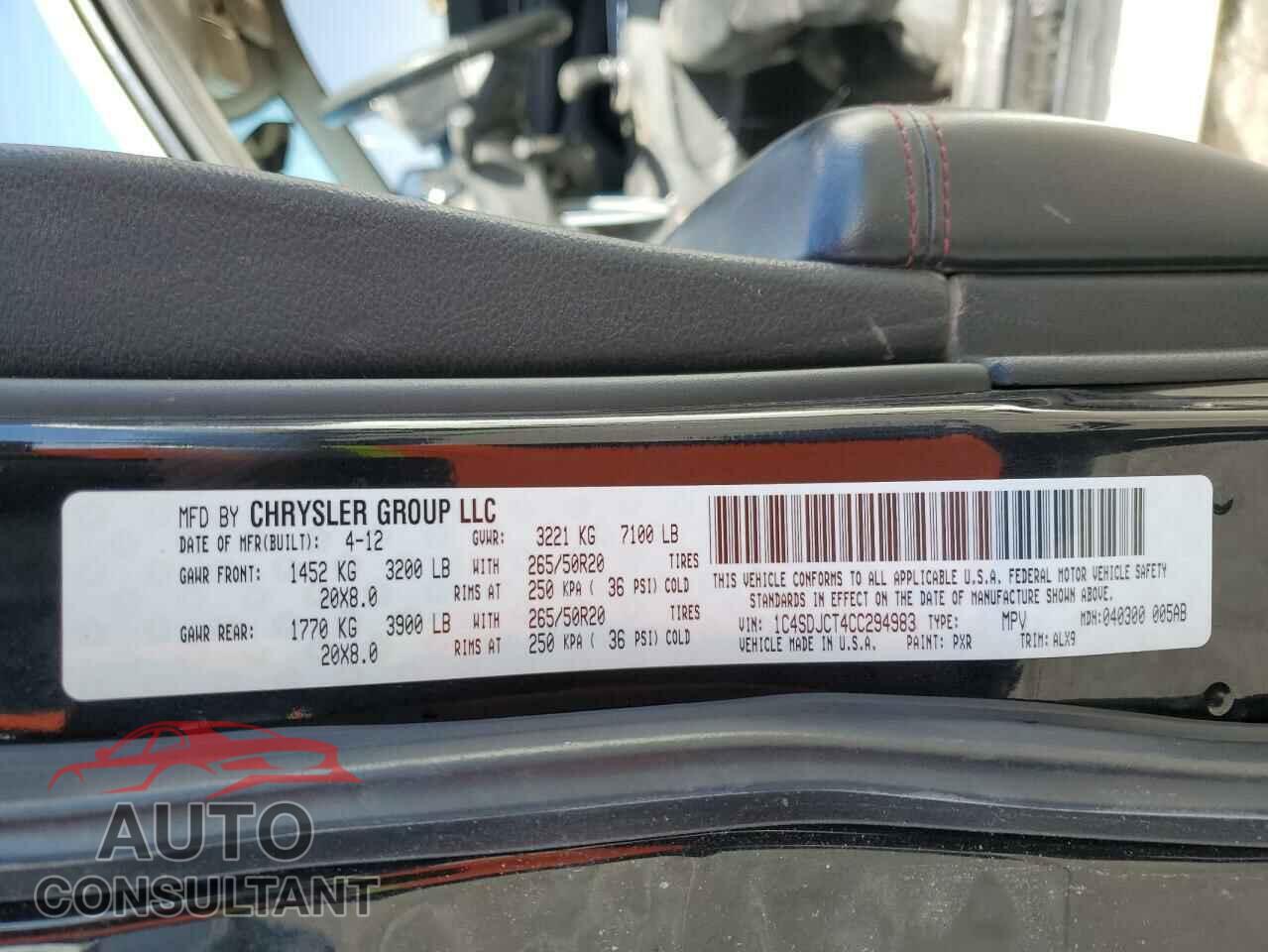 DODGE DURANGO 2012 - 1C4SDJCT4CC294983