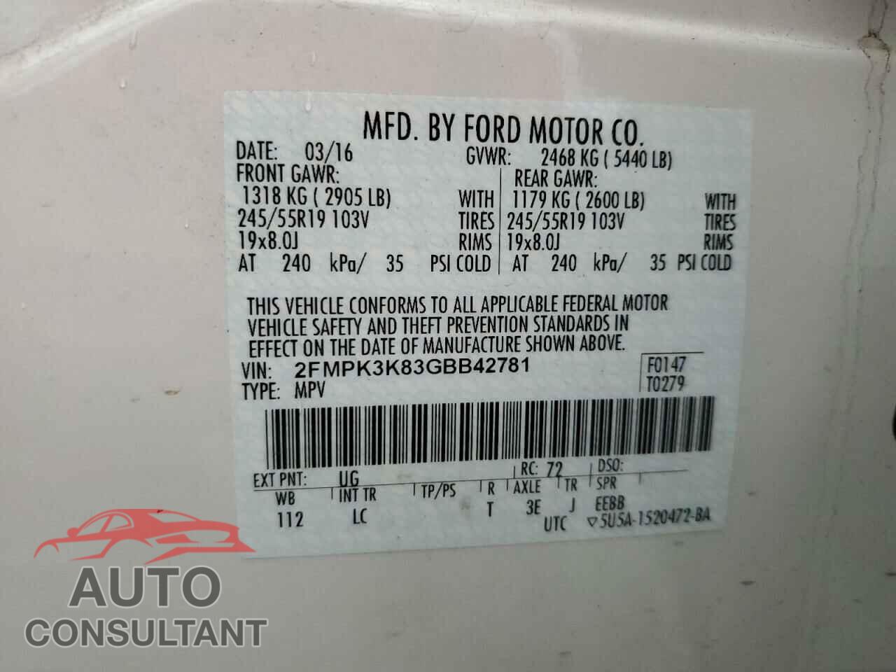 FORD EDGE 2016 - 2FMPK3K83GBB42781