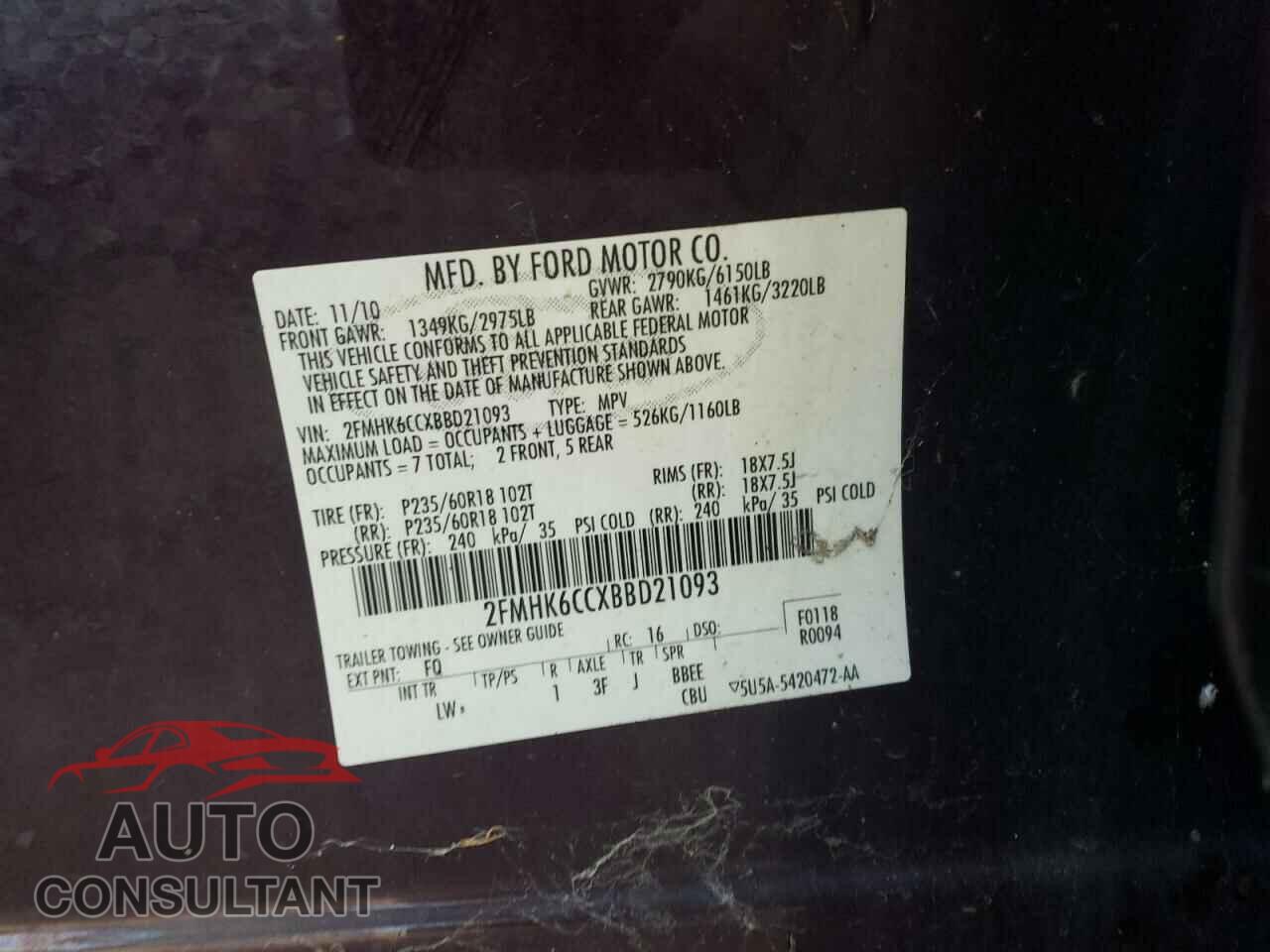 FORD FLEX 2011 - 2FMHK6CCXBBD21093