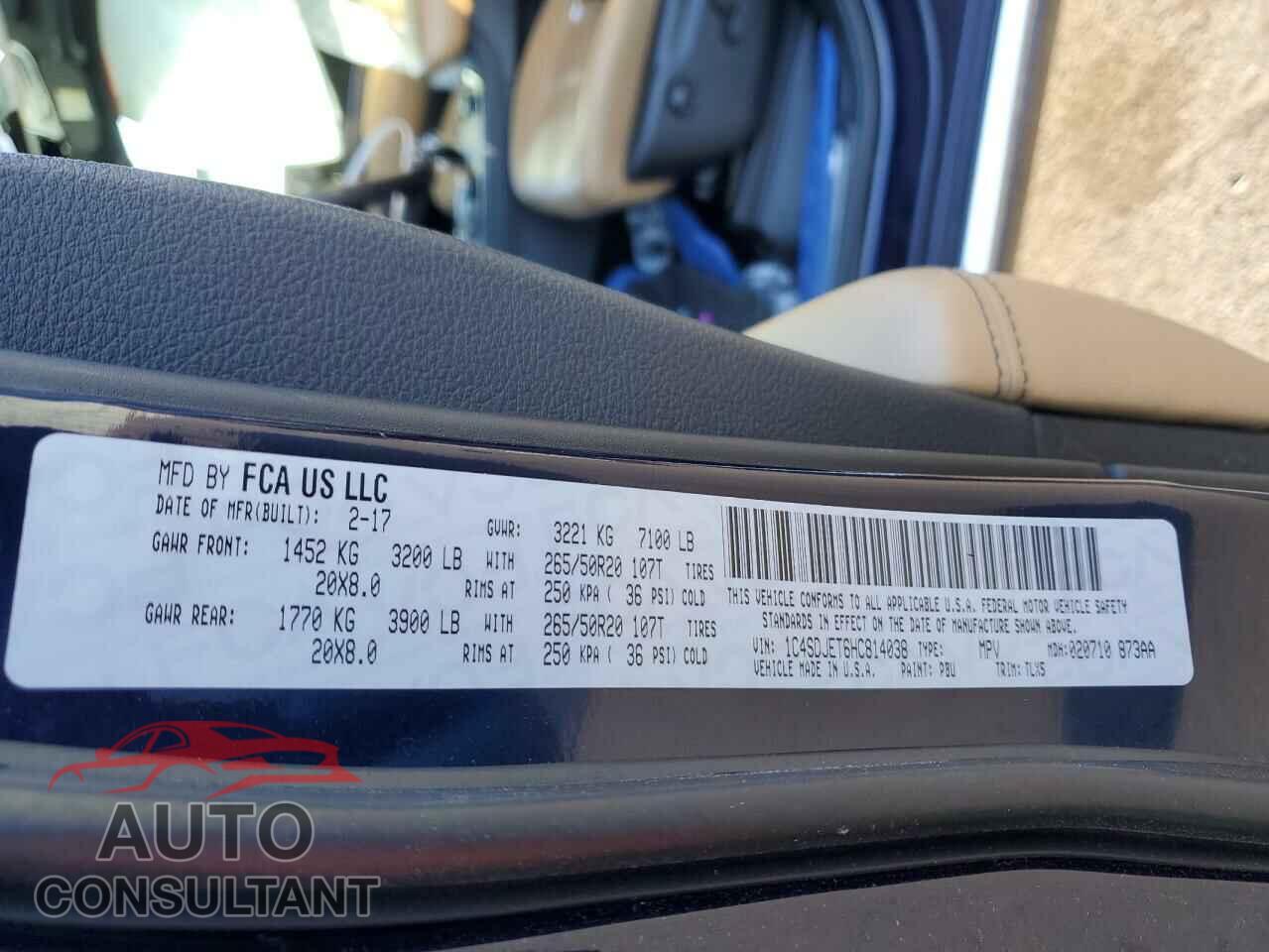 DODGE DURANGO 2017 - 1C4SDJET6HC814038