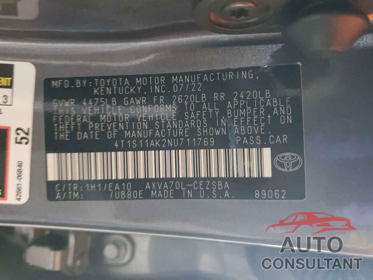 TOYOTA CAMRY 2022 - 4T1S11AK2NU711769