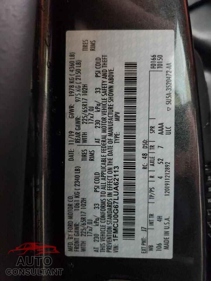 FORD ESCAPE 2020 - 1FMCU0G67LUA62113