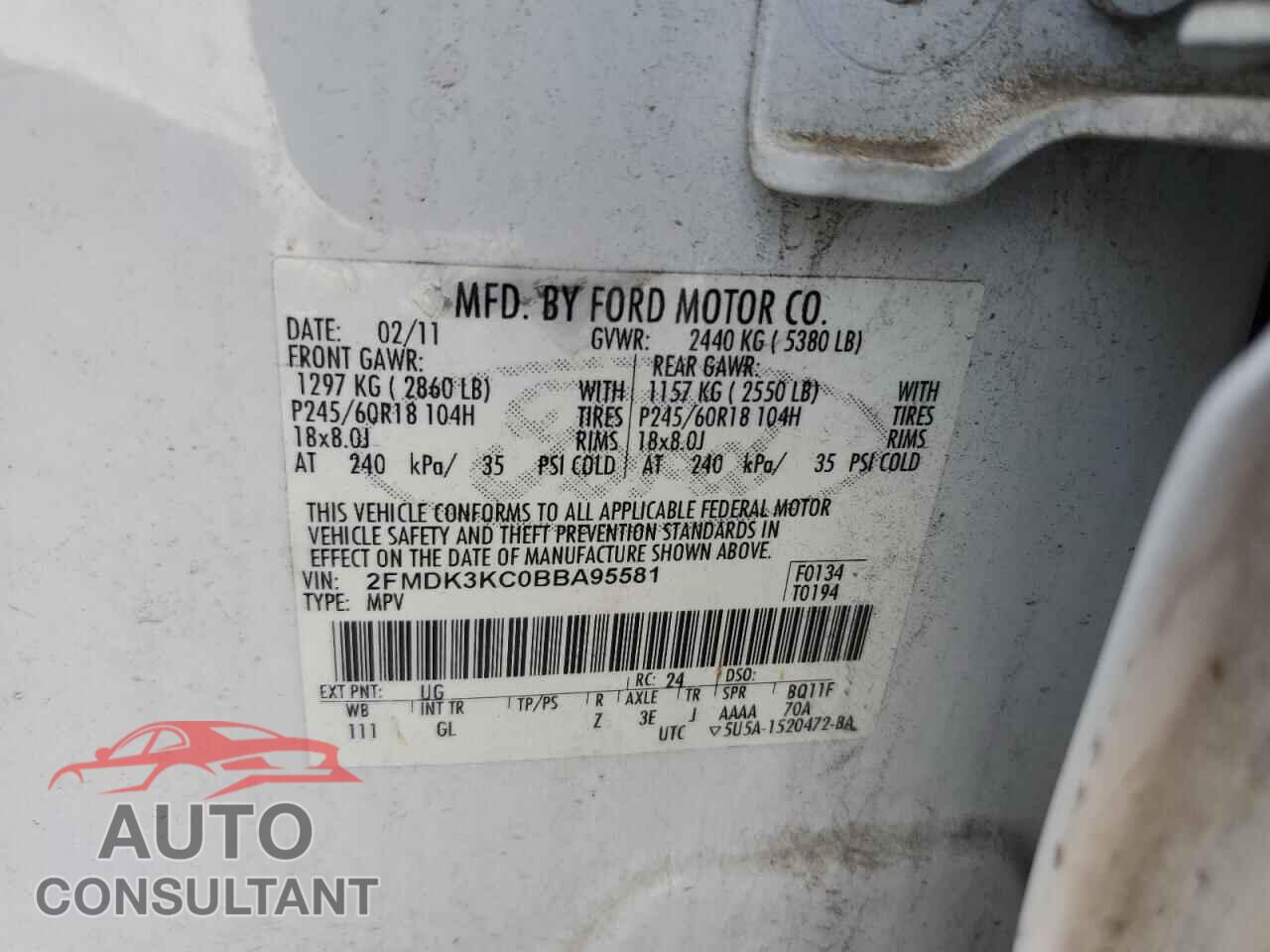 FORD EDGE 2011 - 2FMDK3KC0BBA95581