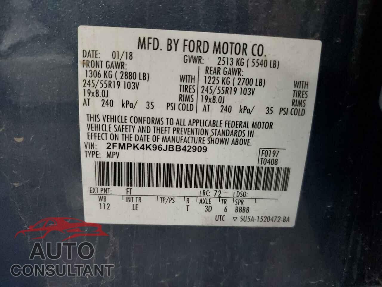 FORD EDGE 2018 - 2FMPK4K96JBB42909