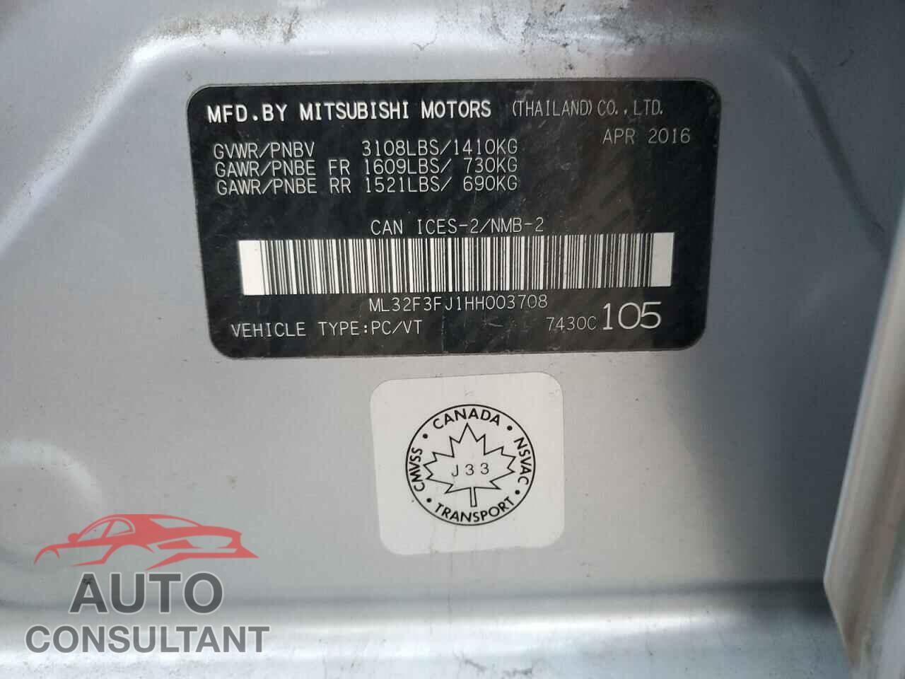 MITSUBISHI MIRAGE 2017 - ML32F3FJ1HH003708