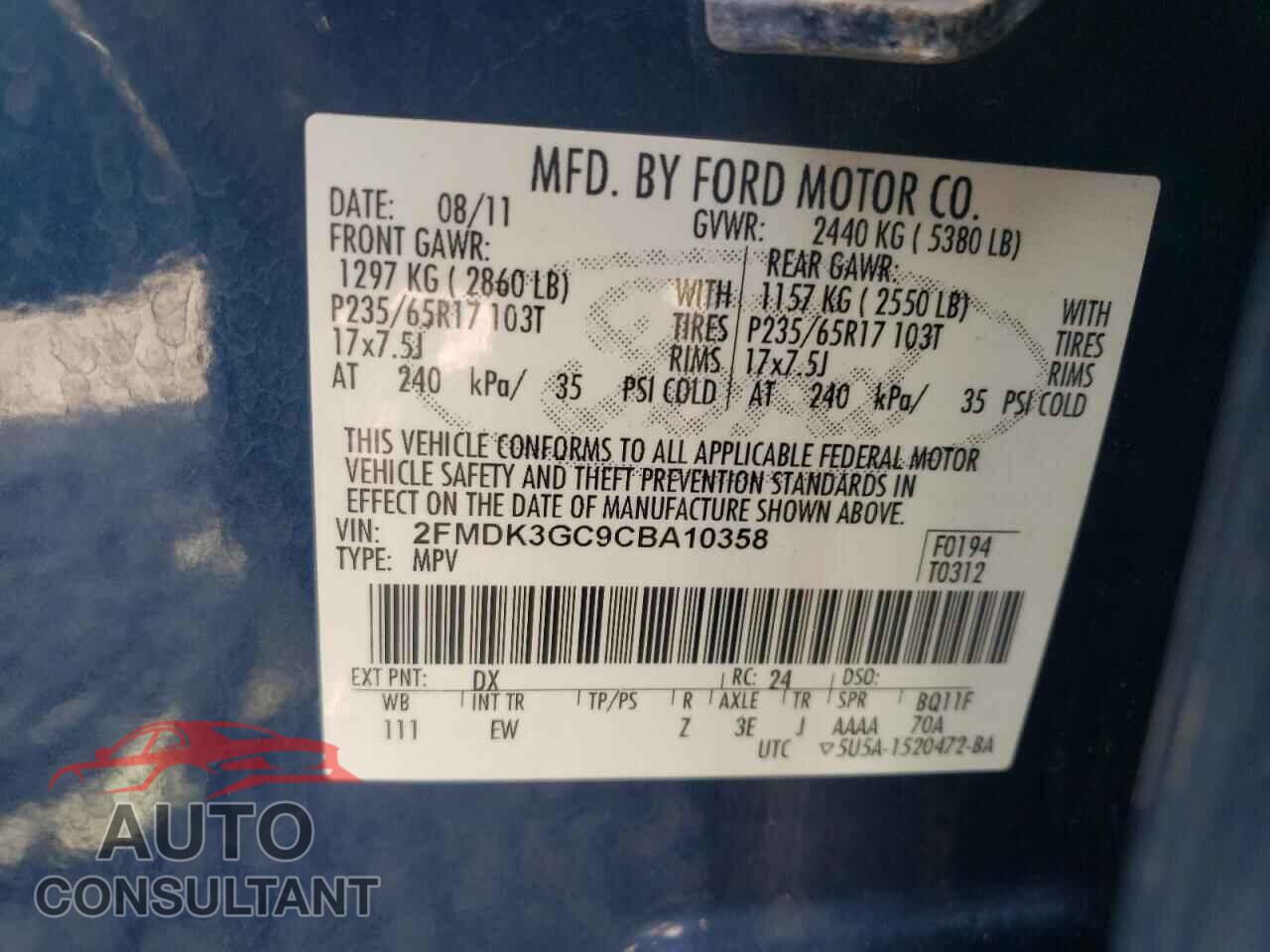 FORD EDGE 2012 - 2FMDK3GC9CBA10358