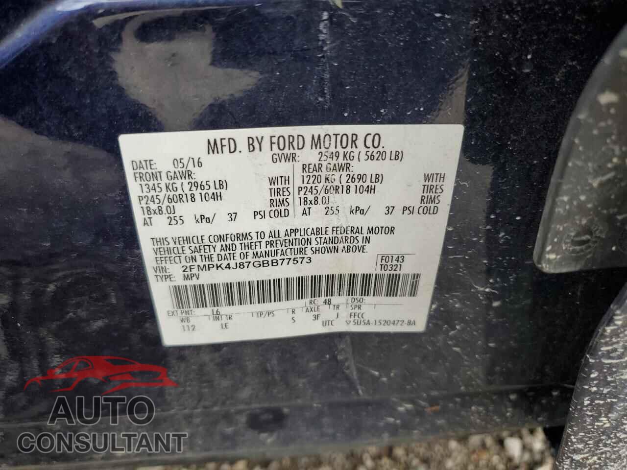 FORD EDGE 2016 - 2FMPK4J87GBB77573