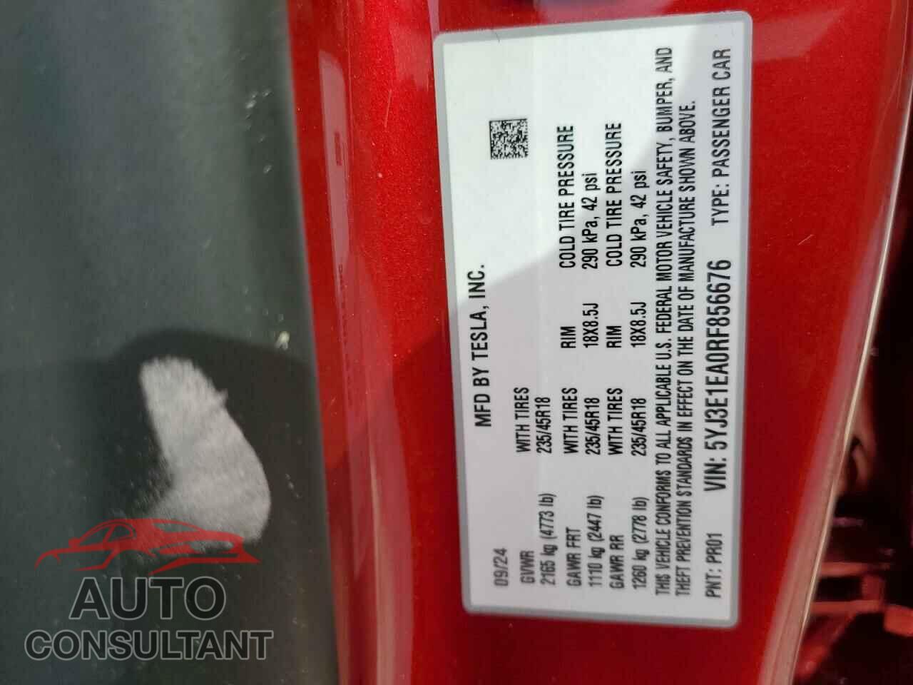 TESLA MODEL 3 2024 - 5YJ3E1EA0RF856676