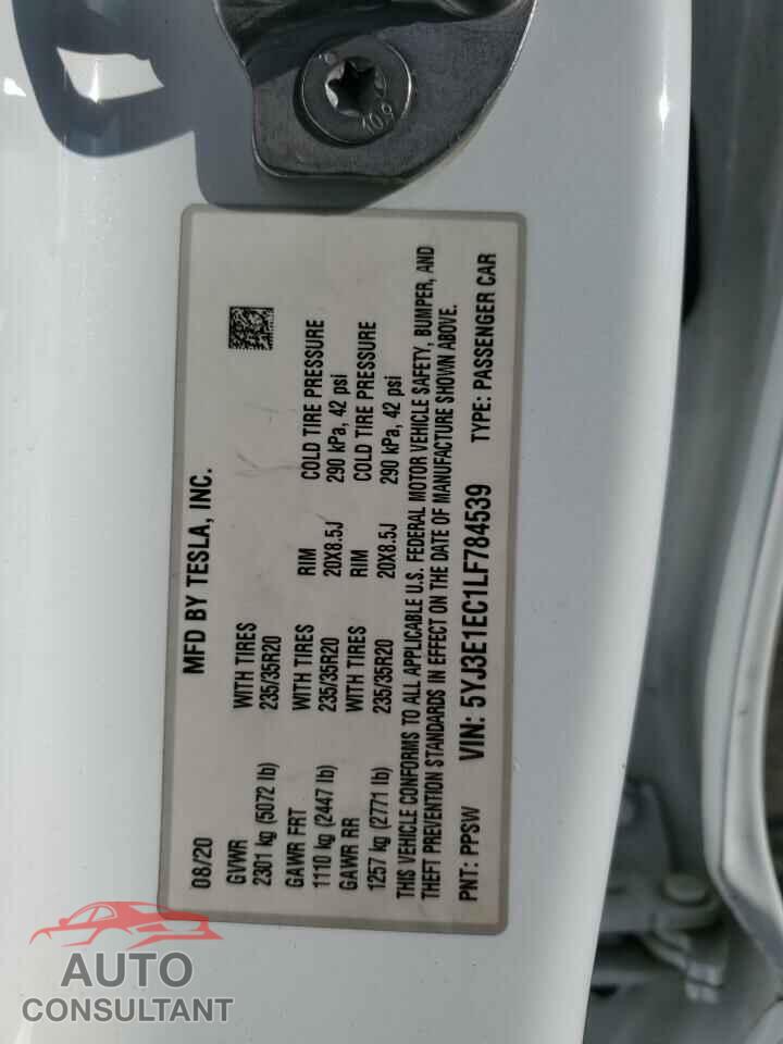 TESLA MODEL 3 2020 - 5YJ3E1EC1LF784539