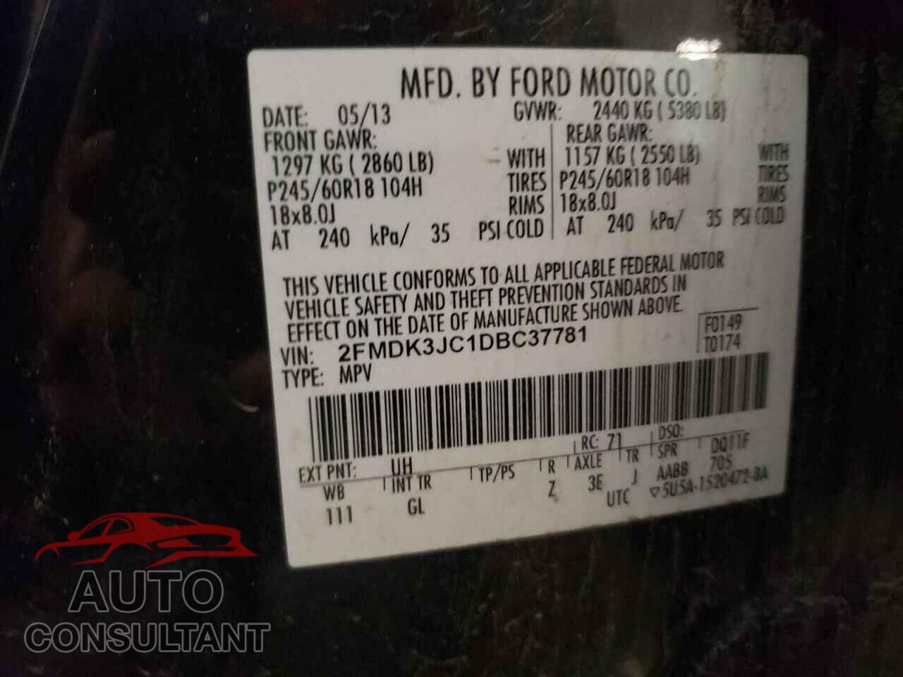 FORD EDGE 2013 - 2FMDK3JC1DBC37781