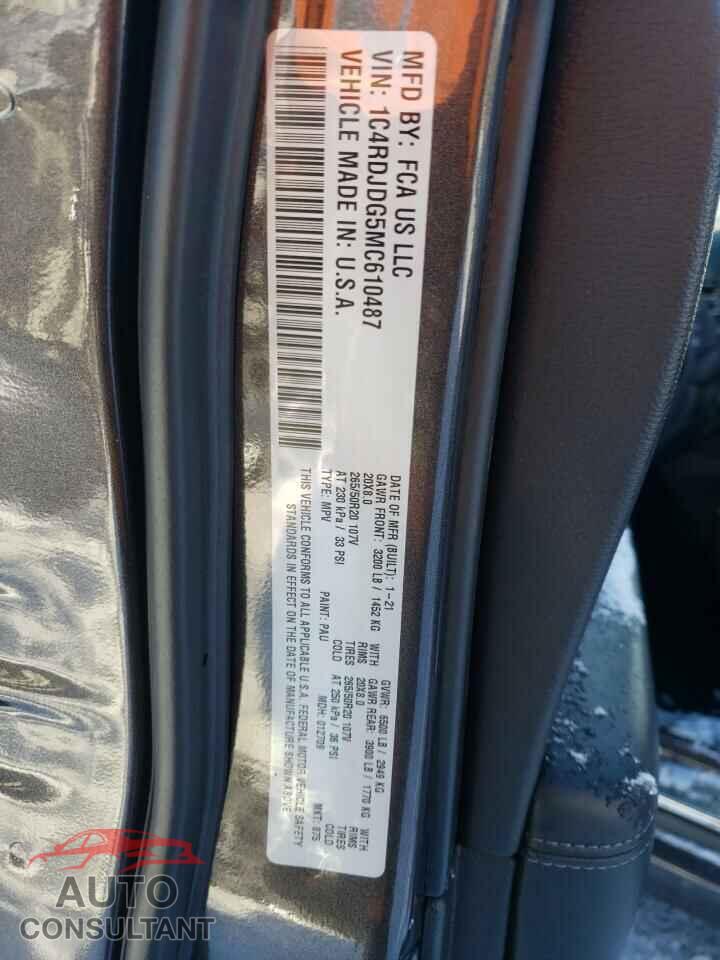 DODGE DURANGO 2021 - 1C4RDJDG5MC610487