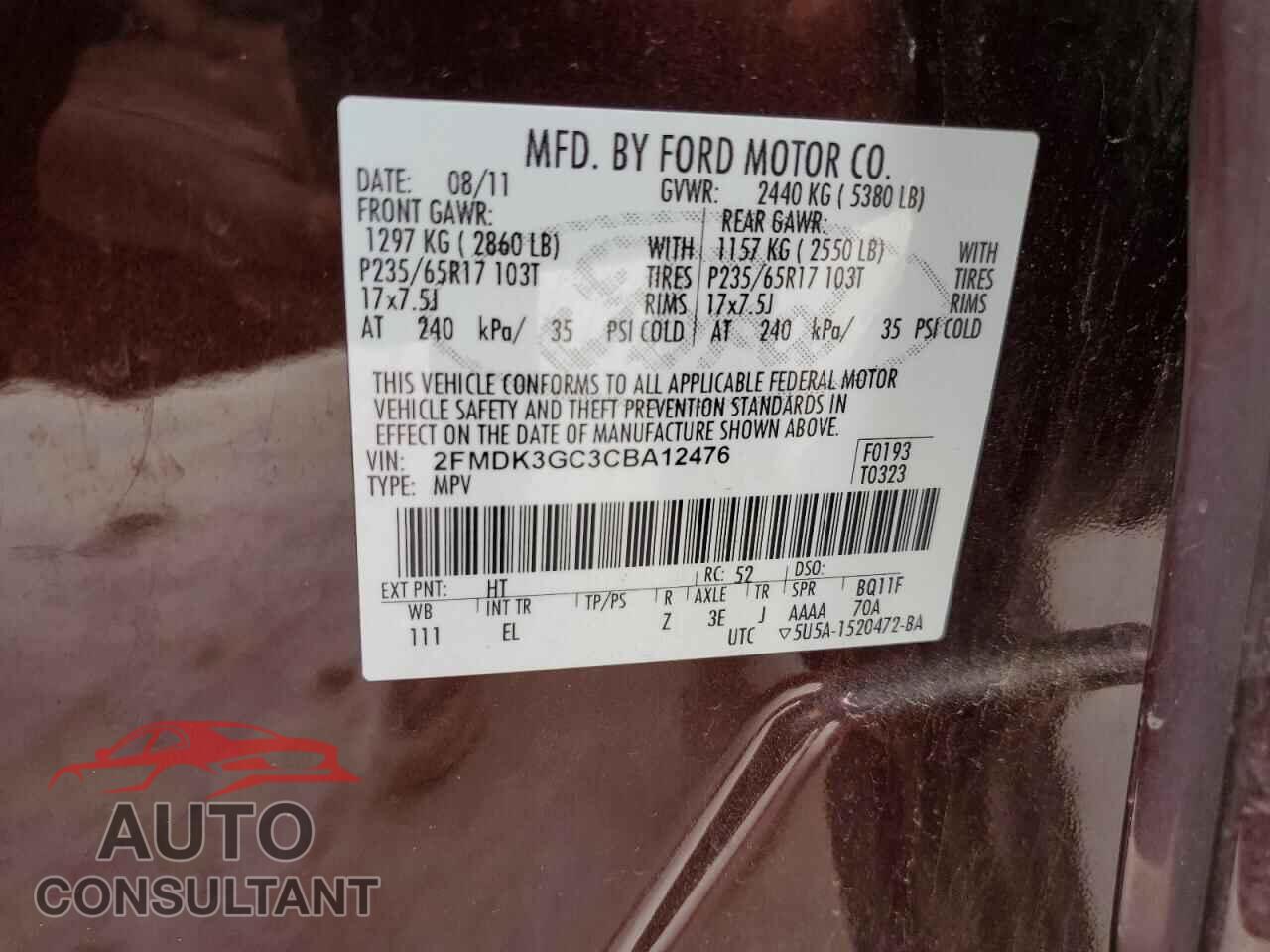 FORD EDGE 2012 - 2FMDK3GC3CBA12476