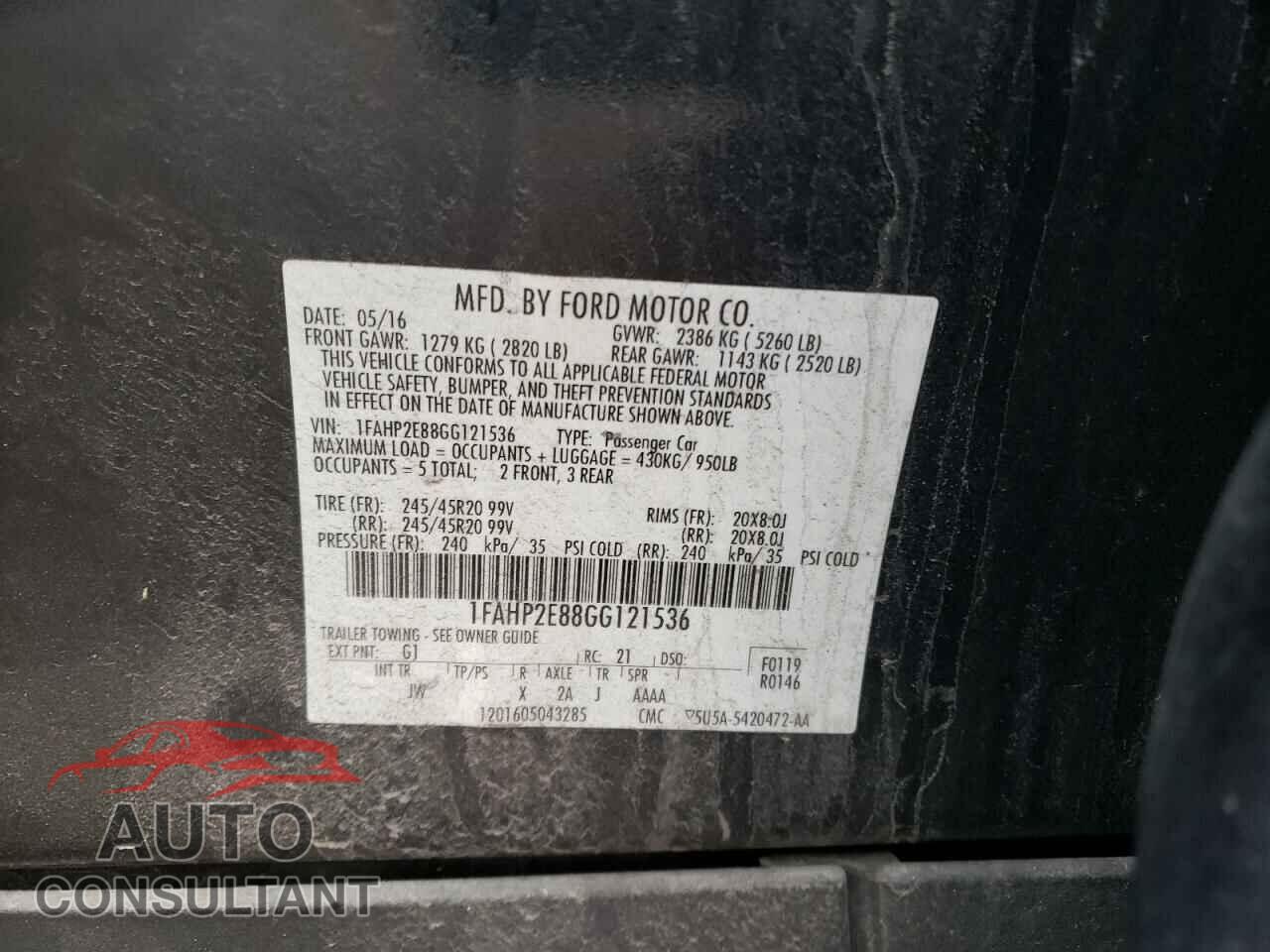 FORD TAURUS 2016 - 1FAHP2E88GG121536