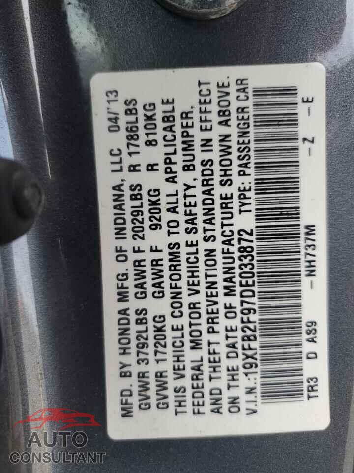 HONDA CIVIC 2013 - 19XFB2F97DE033872