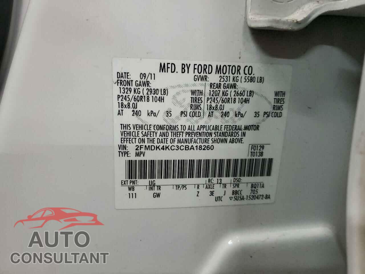 FORD EDGE 2012 - 2FMDK4KC3CBA18260