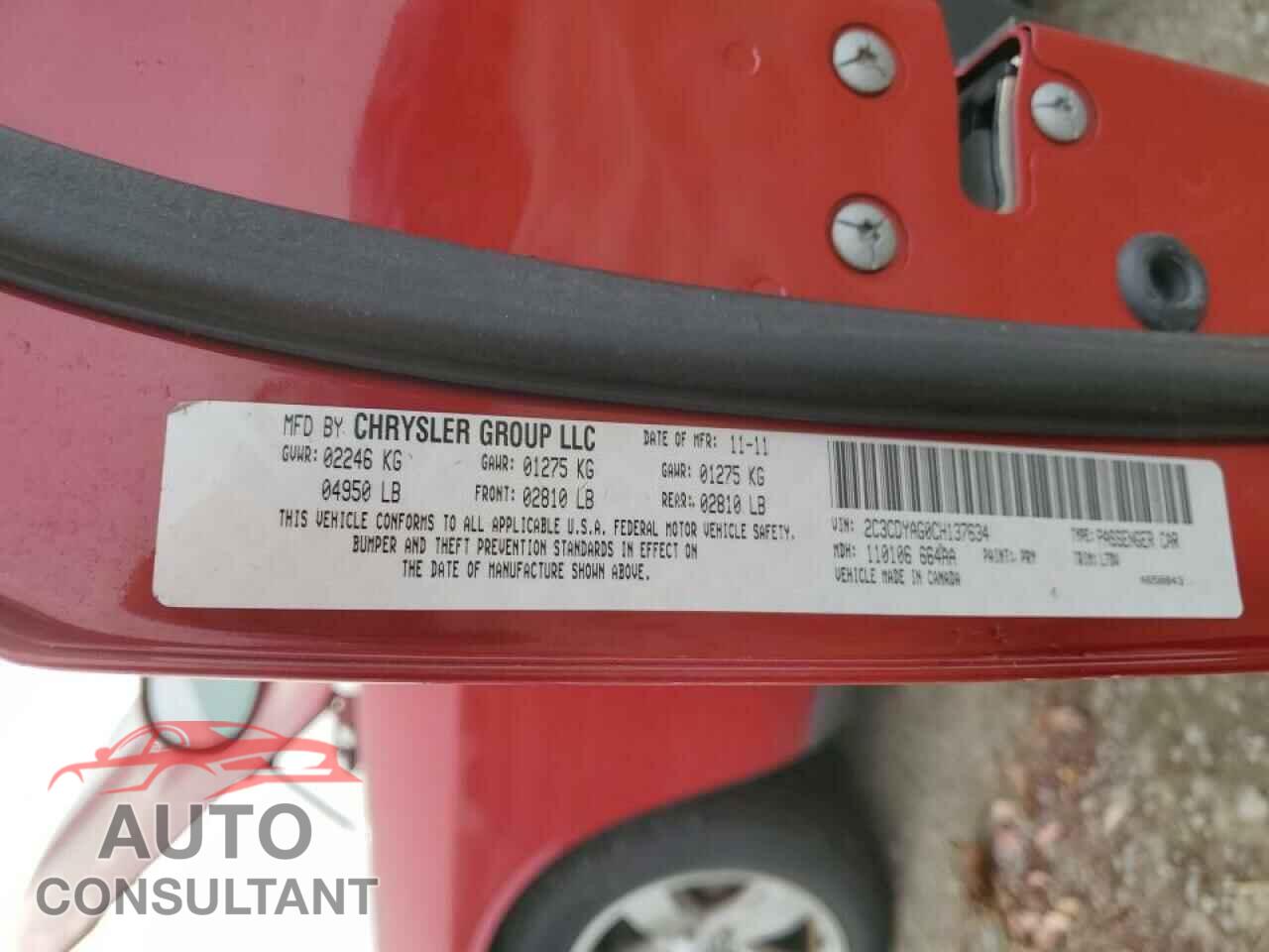 DODGE CHALLENGER 2012 - 2C3CDYAG0CH137634