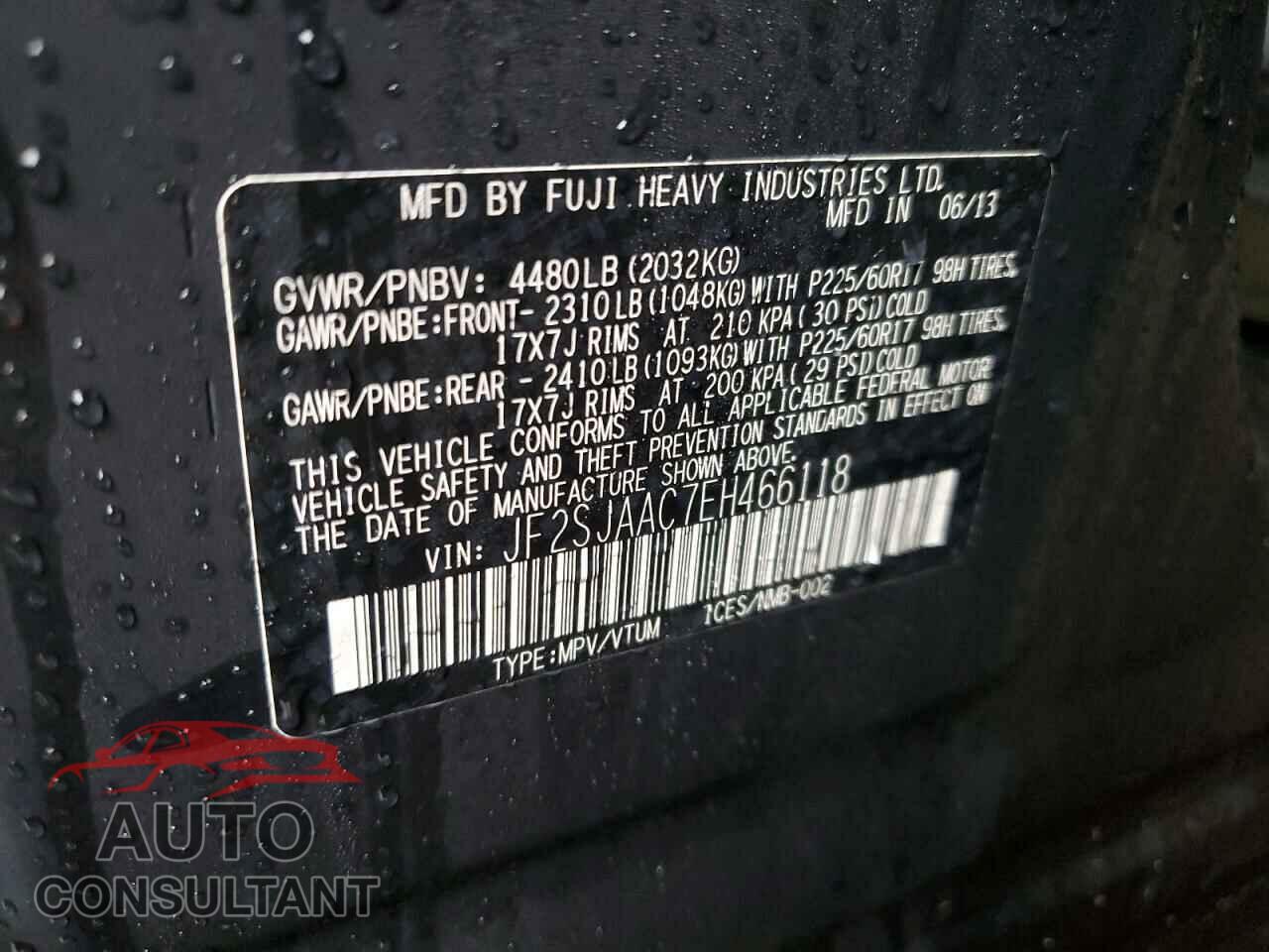 SUBARU FORESTER 2014 - JF2SJAAC7EH466118