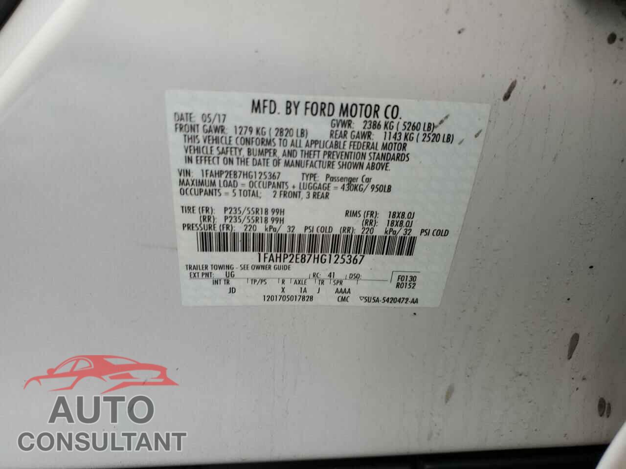 FORD TAURUS 2017 - 1FAHP2E87HG125367