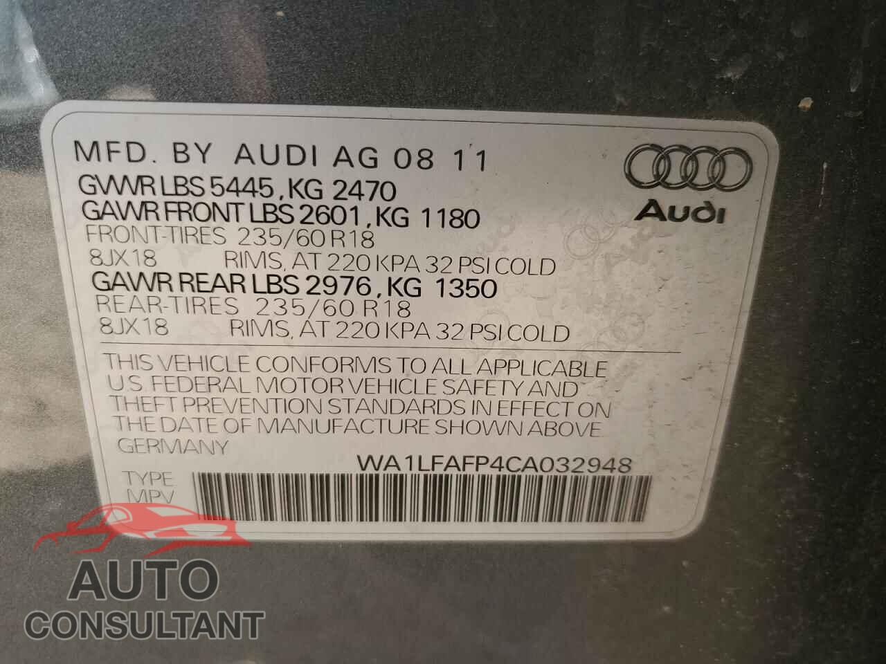 AUDI Q5 2012 - WA1LFAFP4CA032948