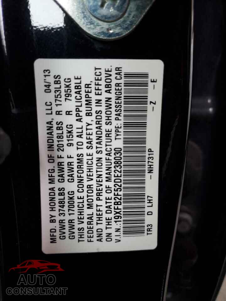 HONDA CIVIC 2013 - 19XFB2F52DE238030