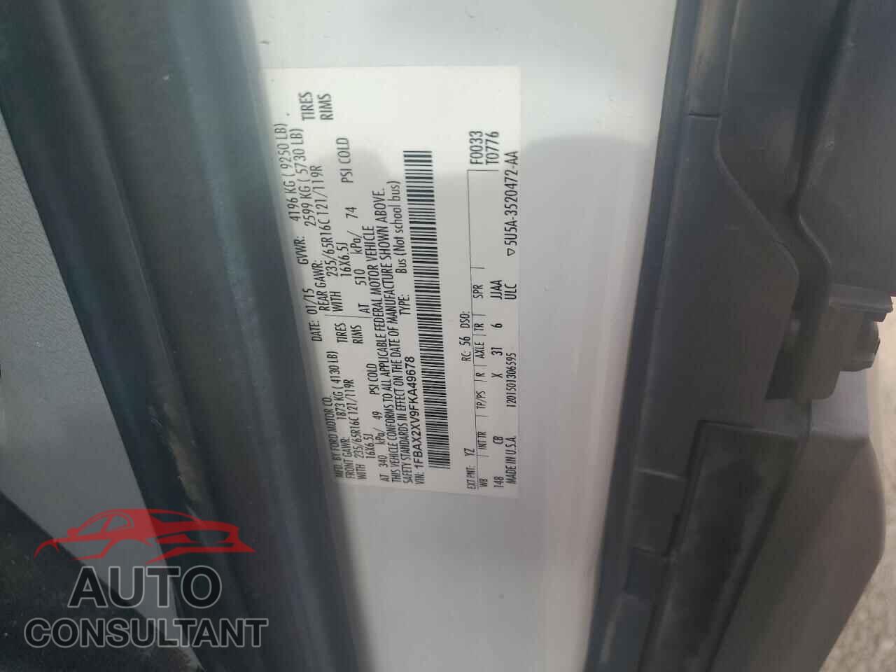 FORD TRANSIT 2015 - 1FBAX2XV9FKA49678