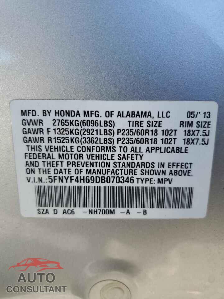 HONDA PILOT 2013 - 5FNYF4H69DB070346