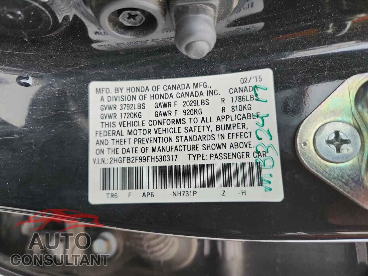 HONDA CIVIC 2015 - 2HGFB2F99FH530317