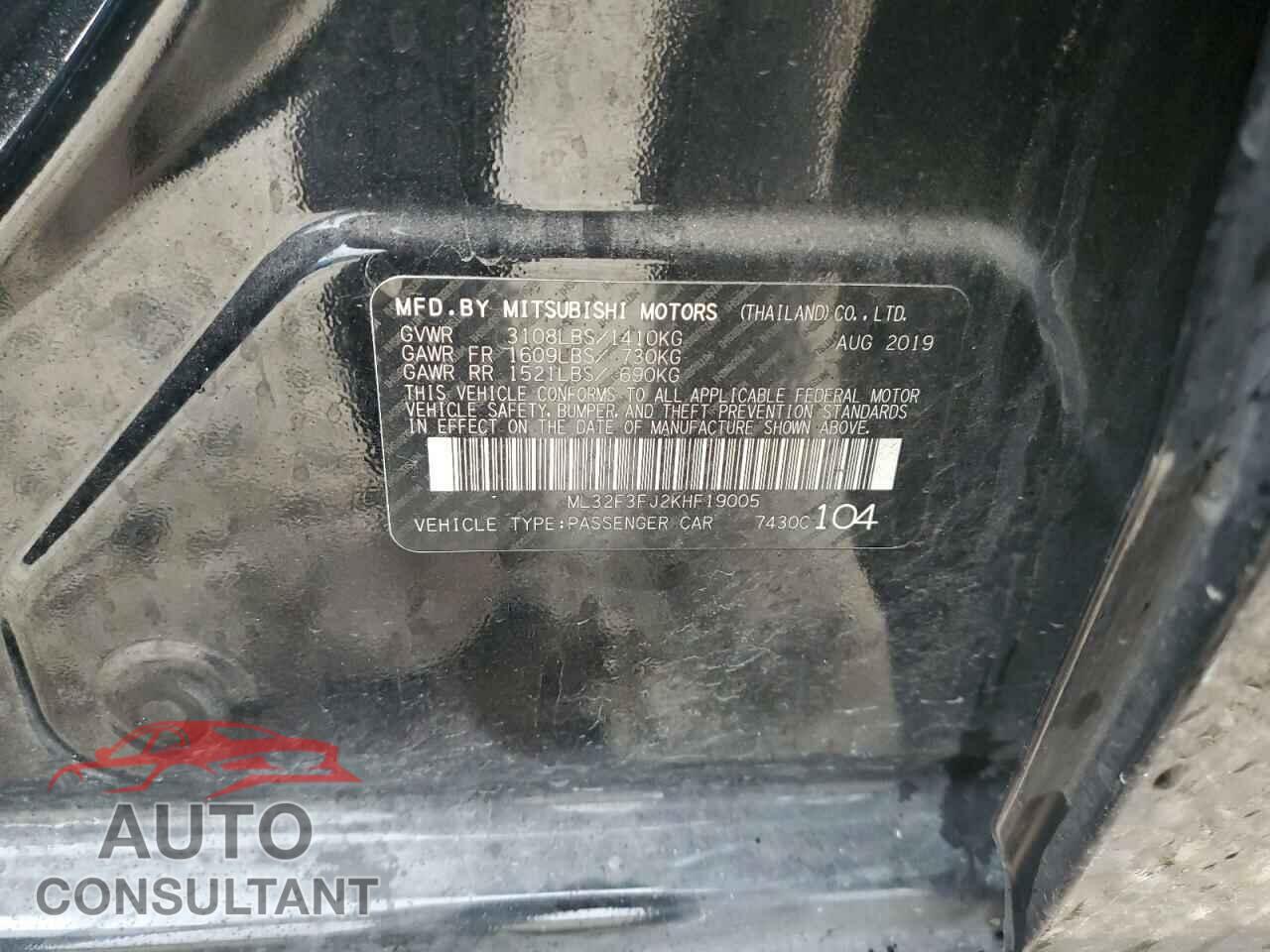 MITSUBISHI MIRAGE 2019 - ML32F3FJ2KHF19005