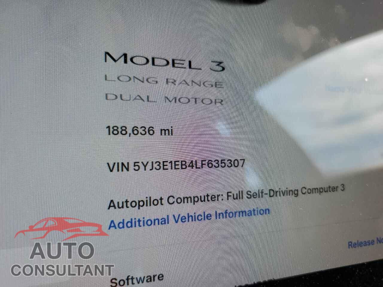 TESLA MODEL 3 2020 - 5YJ3E1EB4LF635307