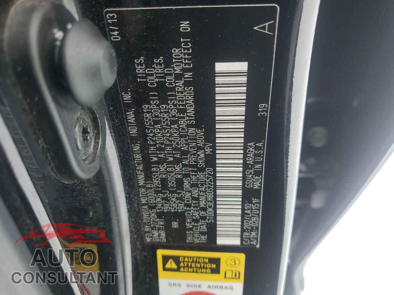 TOYOTA HIGHLANDER 2013 - 5TDDK3EH8DS225720
