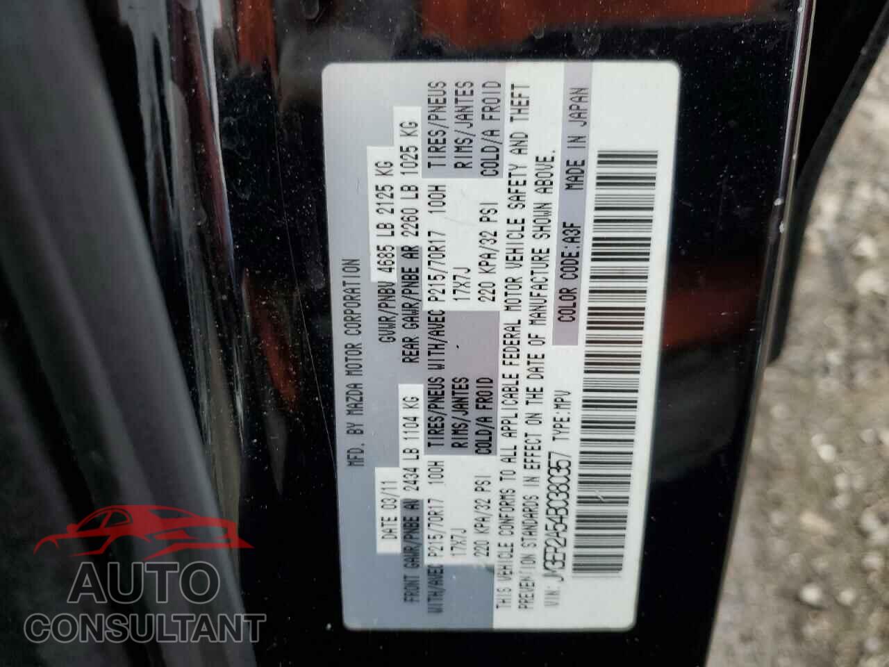 MAZDA CX-7 2011 - JM3ER2A54B0380357