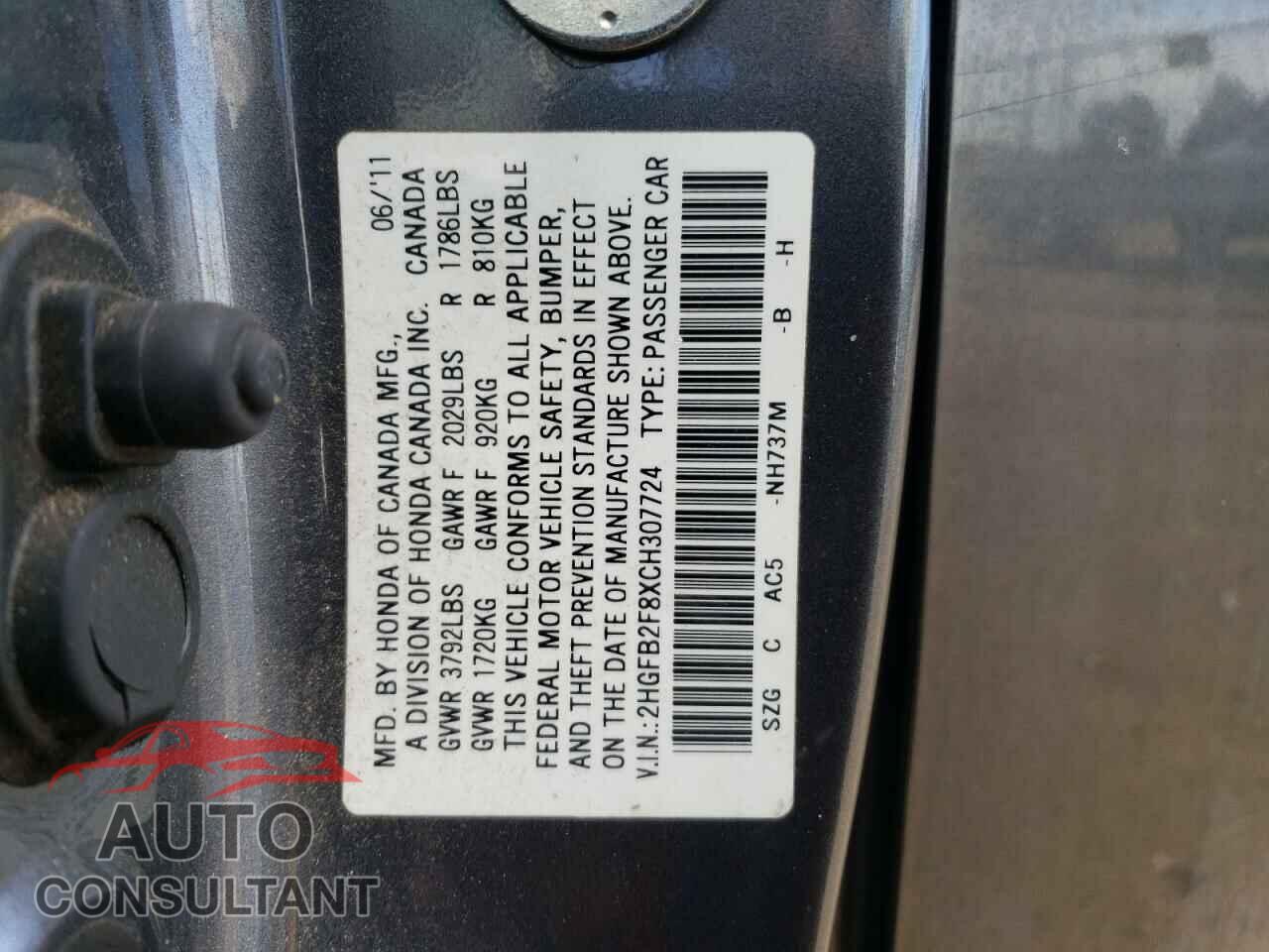 HONDA CIVIC 2012 - 2HGFB2F8XCH307724