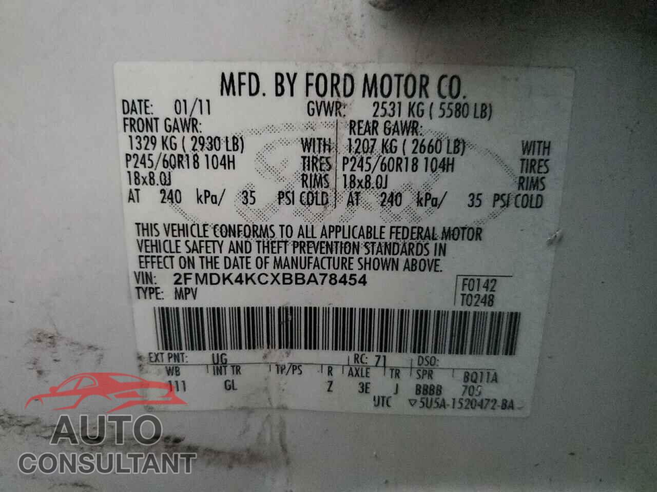 FORD EDGE 2011 - 2FMDK4KCXBBA78454