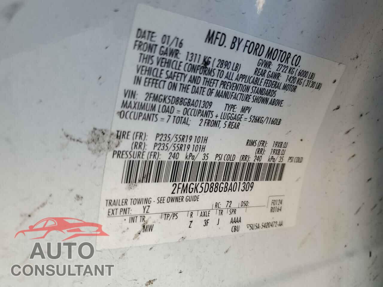 FORD FLEX 2016 - 2FMGK5D88GBA01309