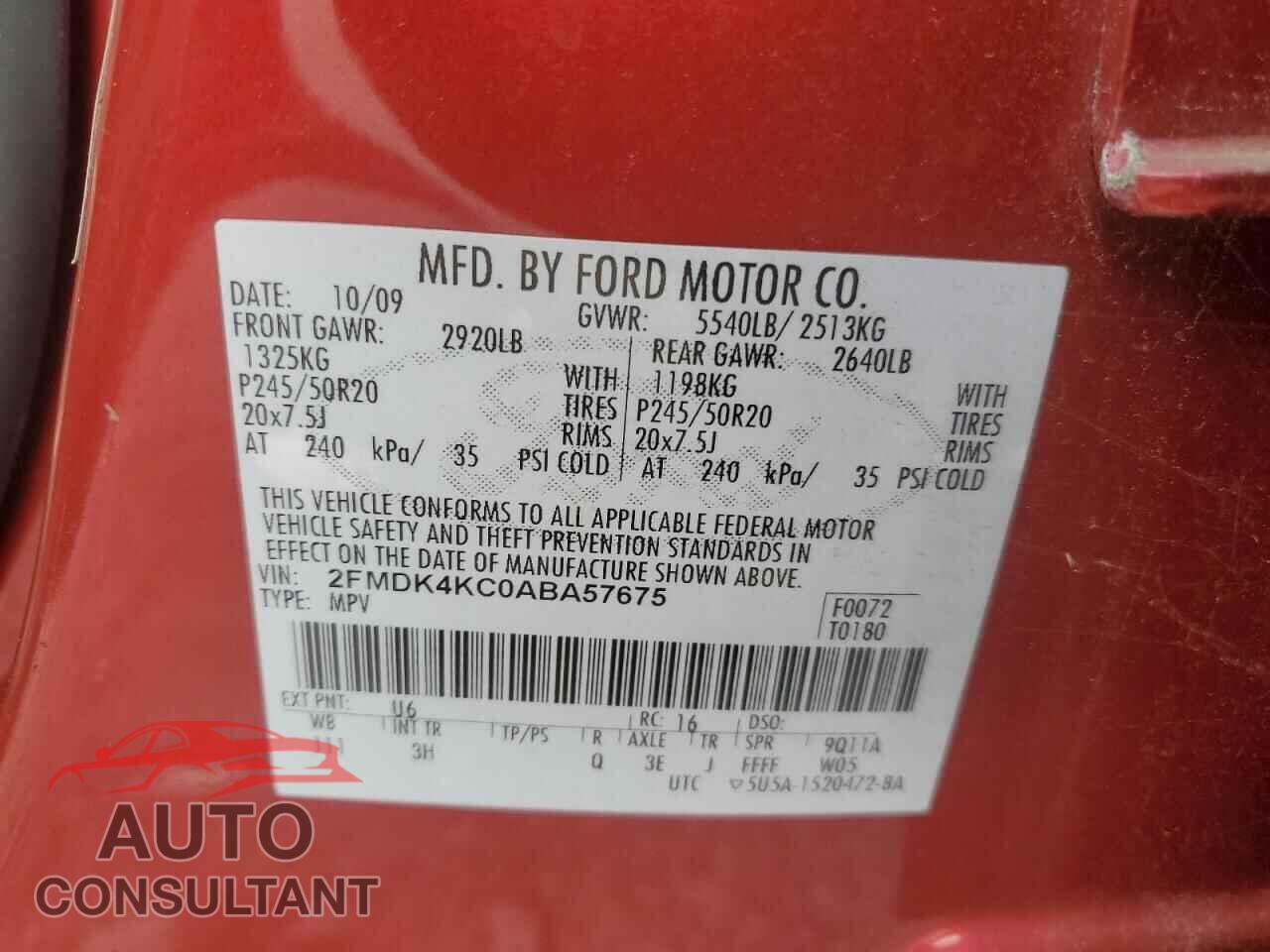 FORD EDGE 2010 - 2FMDK4KC0ABA57675