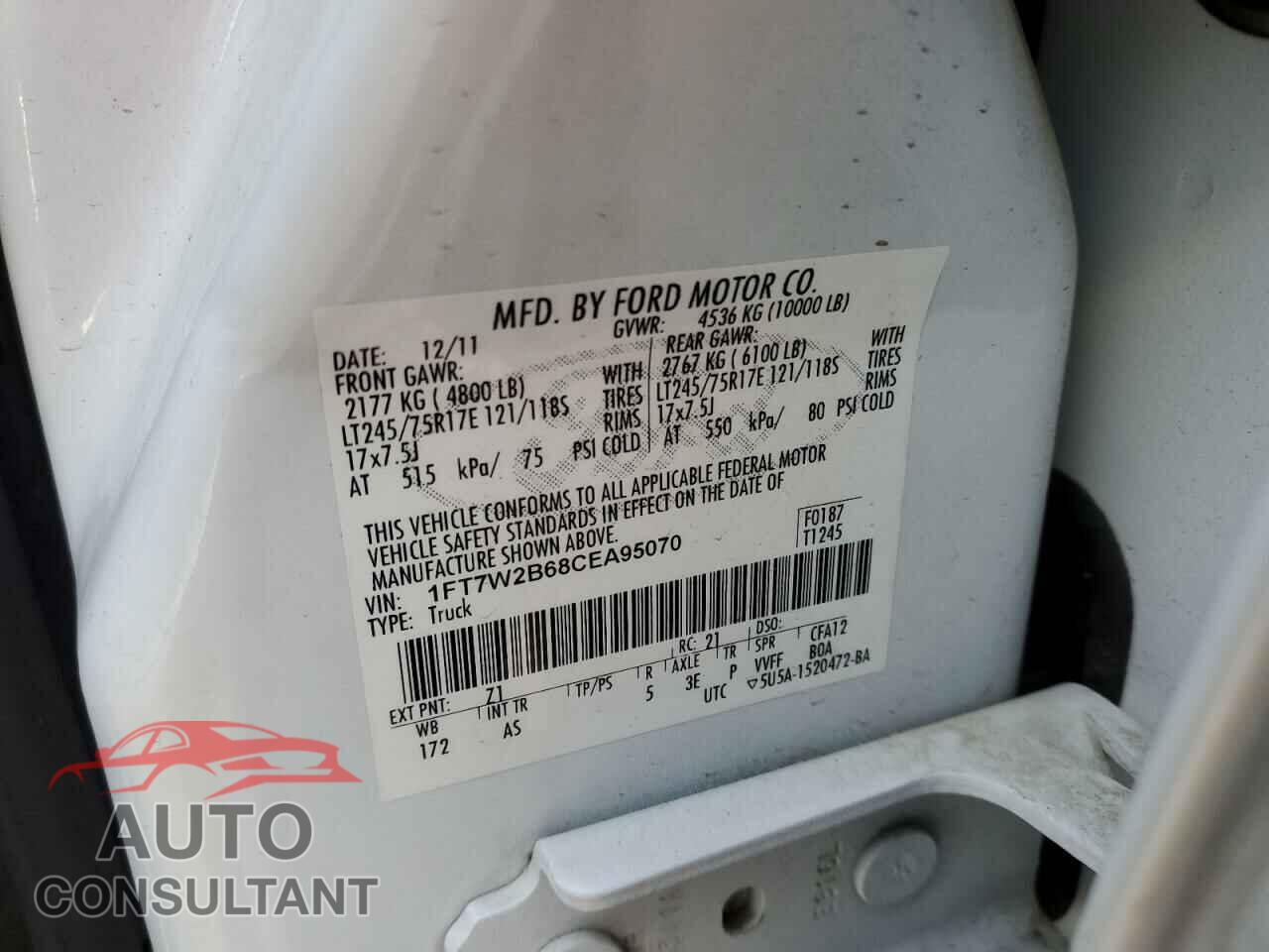 FORD F250 2012 - 1FT7W2B68CEA95070