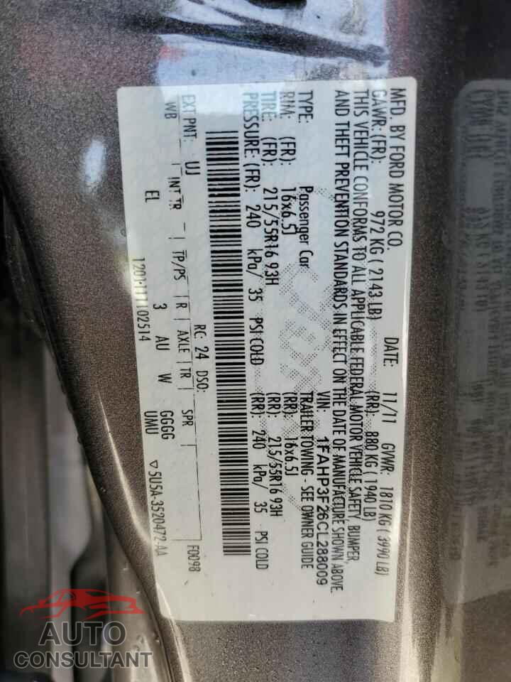 FORD FOCUS 2012 - 1FAHP3F26CL288009