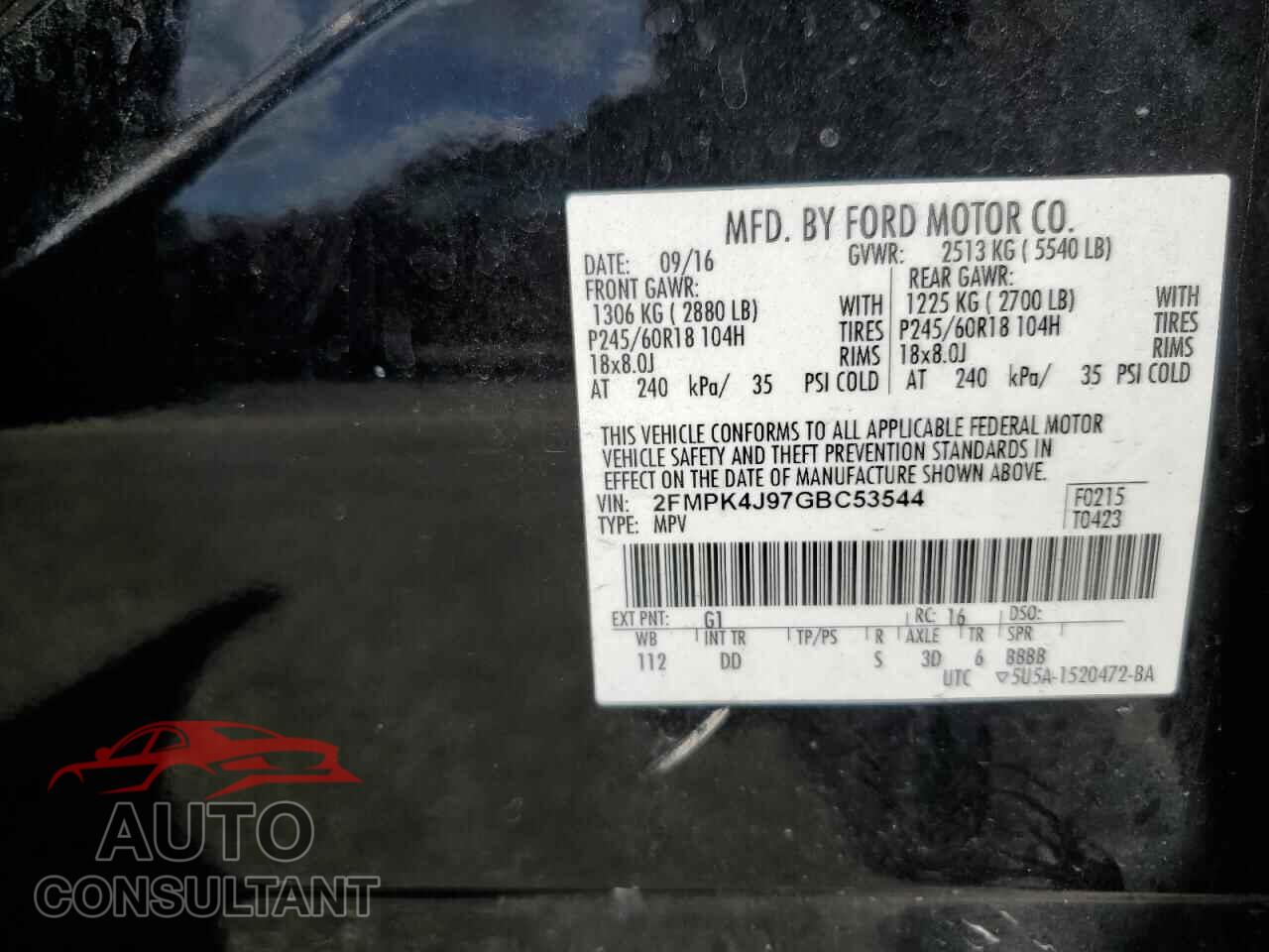 FORD EDGE 2016 - 2FMPK4J97GBC53544