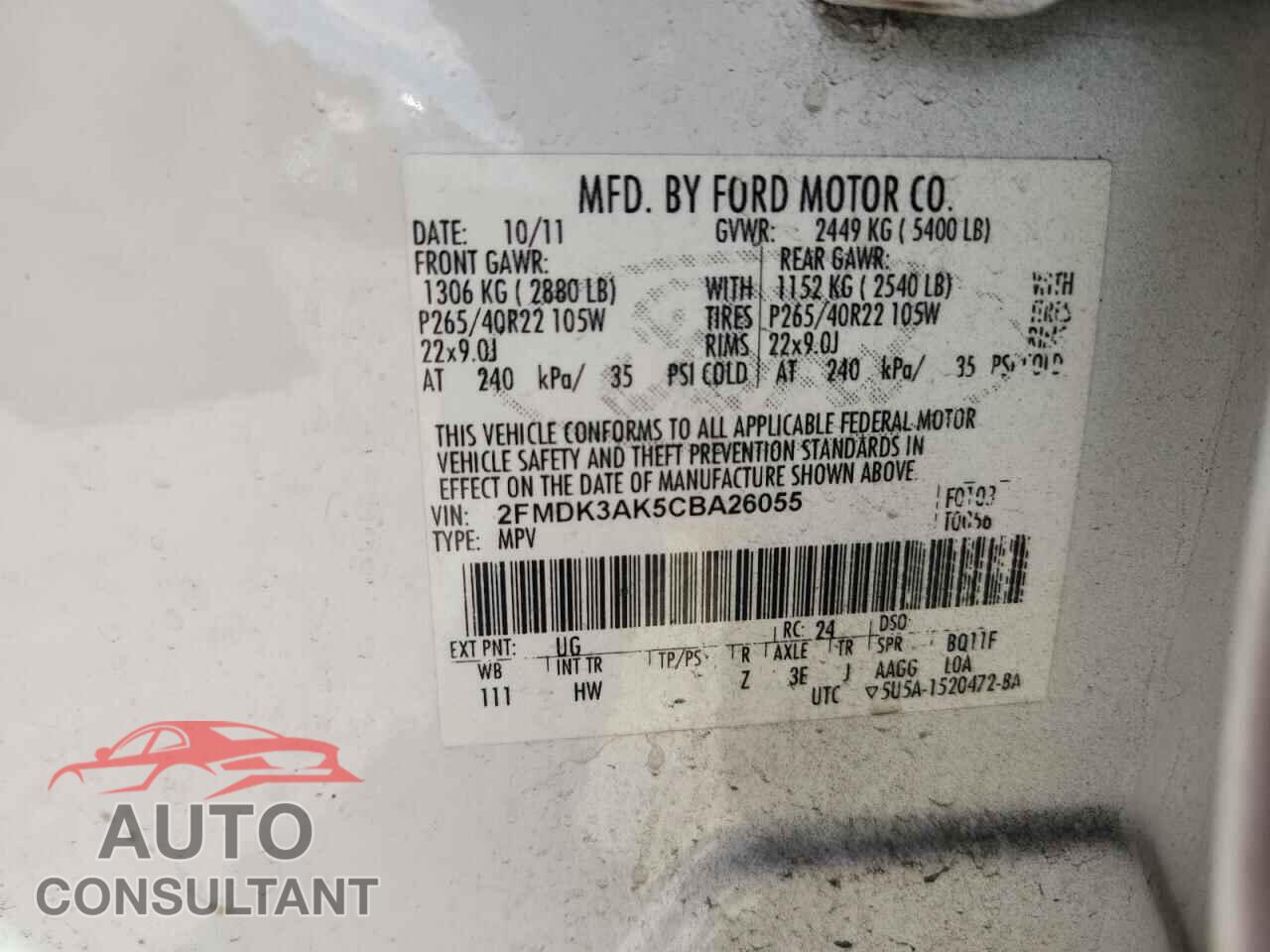 FORD EDGE 2012 - 2FMDK3AK5CBA26055