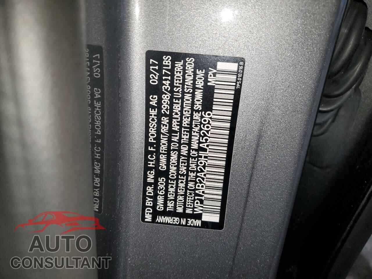 PORSCHE CAYENNE 2017 - WP1AB2A29HLA52696