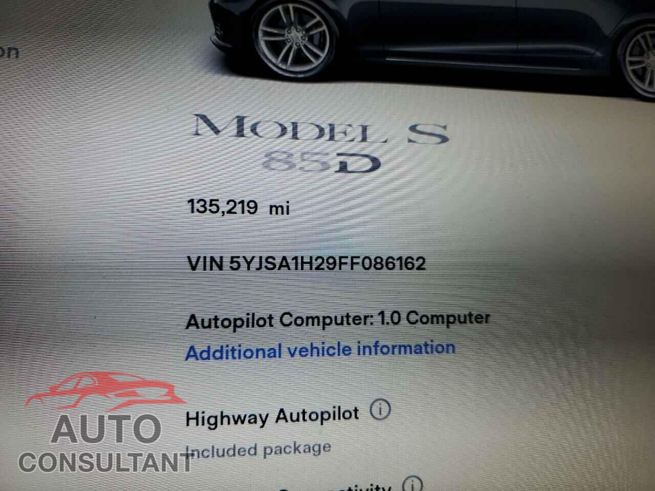 TESLA MODEL S 2015 - 5YJSA1H29FF086162
