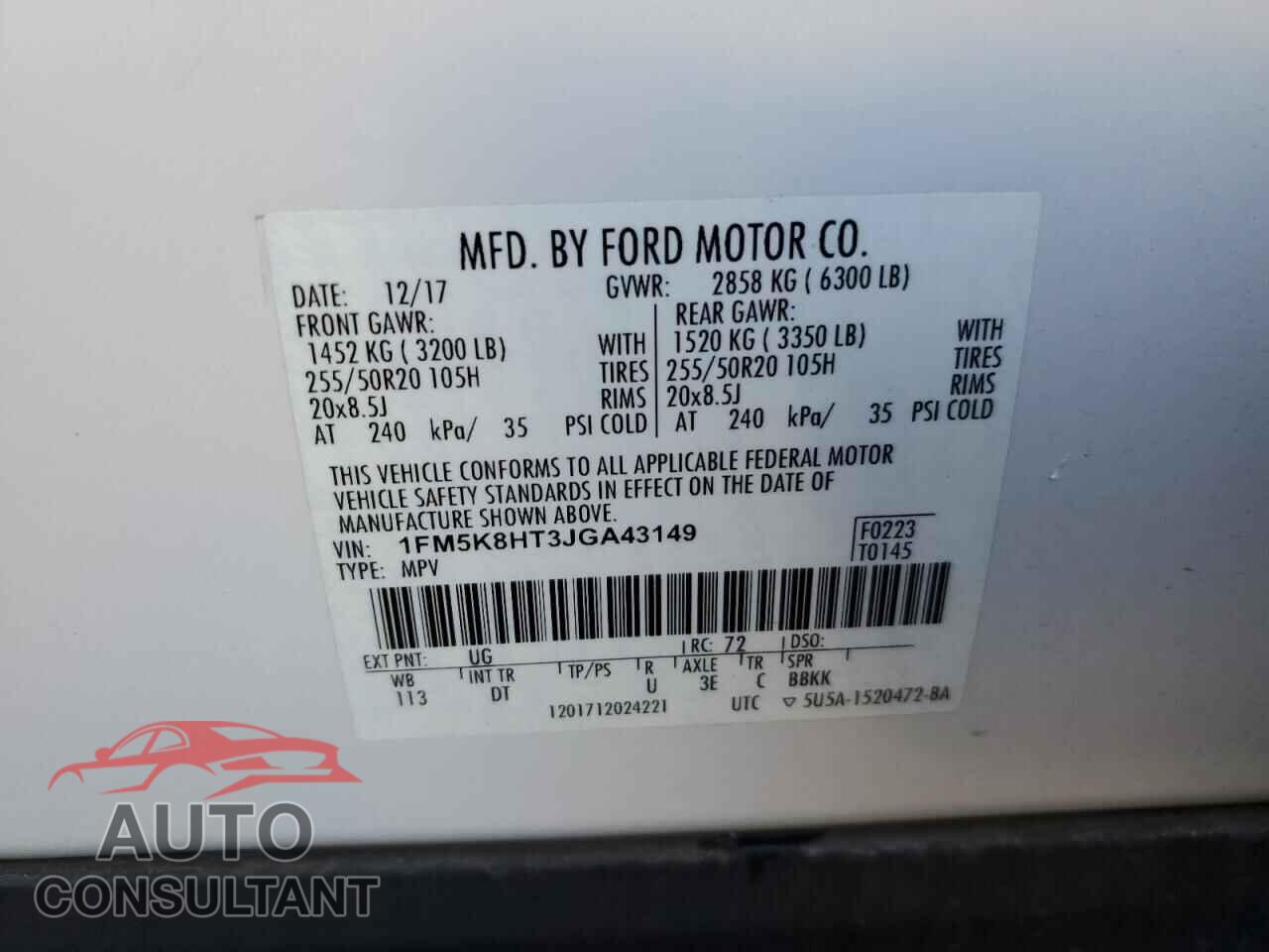 FORD EXPLORER 2018 - 1FM5K8HT3JGA43149
