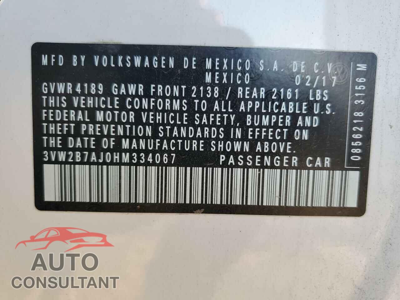 VOLKSWAGEN JETTA 2017 - 3VW2B7AJ0HM334067