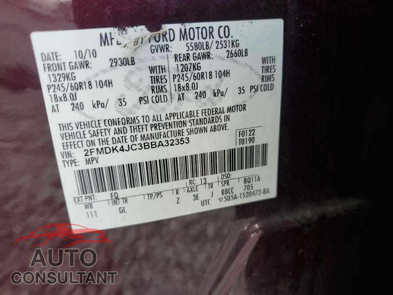 FORD EDGE 2011 - 2FMDK4JC3BBA32353