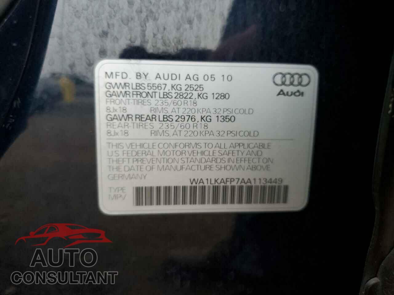 AUDI Q5 2010 - WA1LKAFP7AA113449