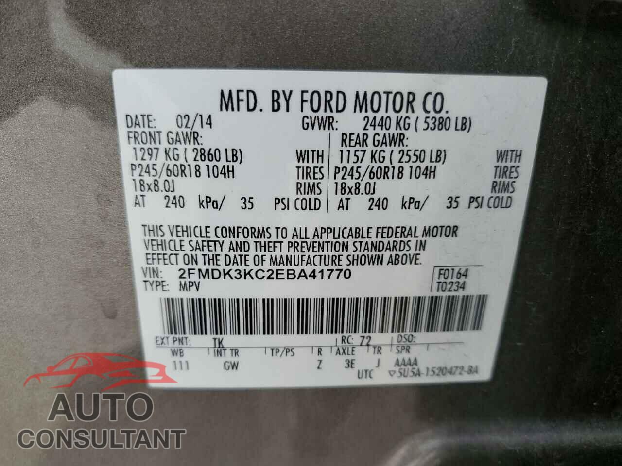 FORD EDGE 2014 - 2FMDK3KC2EBA41770