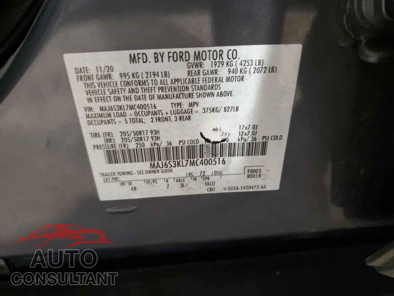 FORD ECOSPORT 2021 - MAJ6S3KL7MC400516