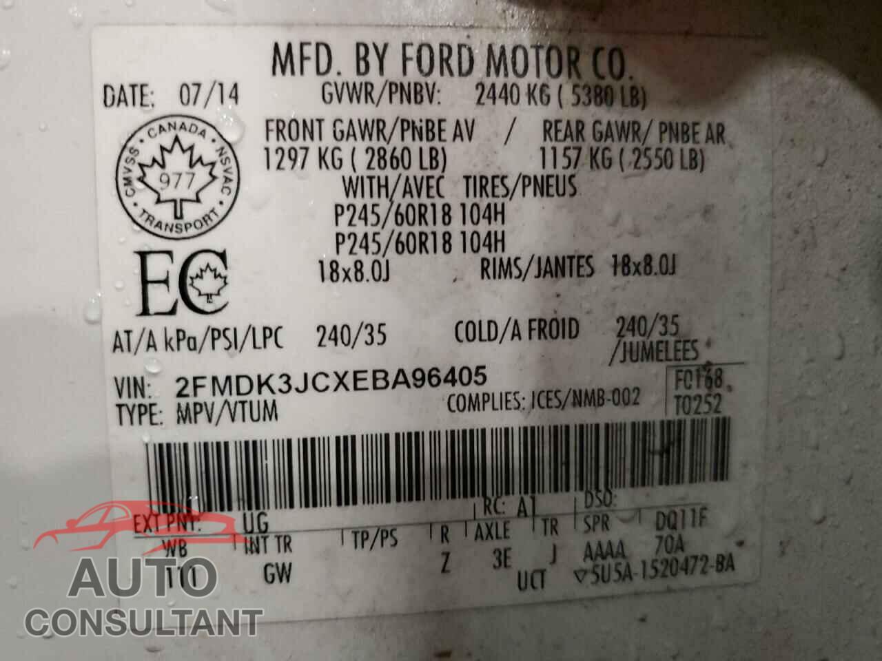 FORD EDGE 2014 - 2FMDK3JCXEBA96405